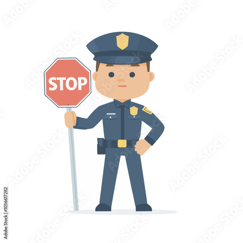 traffic police holding stop sign