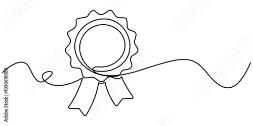 Winner award badge continuous one line drawing vector illustration. Pro vector, Continuous one line drawing of quality assurance award badge good product warranty concept vector illustration, Social