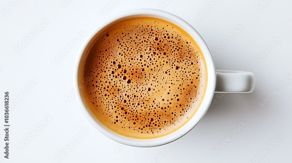 Fresh Brewed Coffee with Golden Crema Shows Perfect Extraction in White Cup Fresh Brewed Coffee with Golden Crema Shows Perfect Extraction in White Cup
