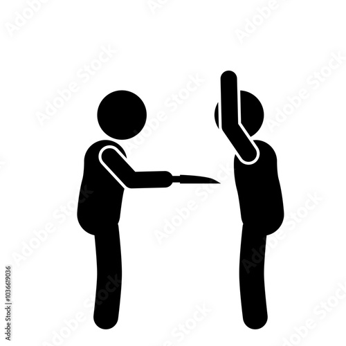 illustration of a crime involving sharp weapons and firearms