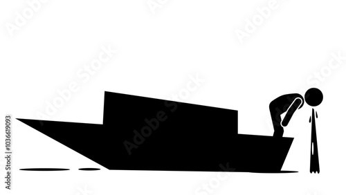 stick figure illustration on a ship experiencing seasickness