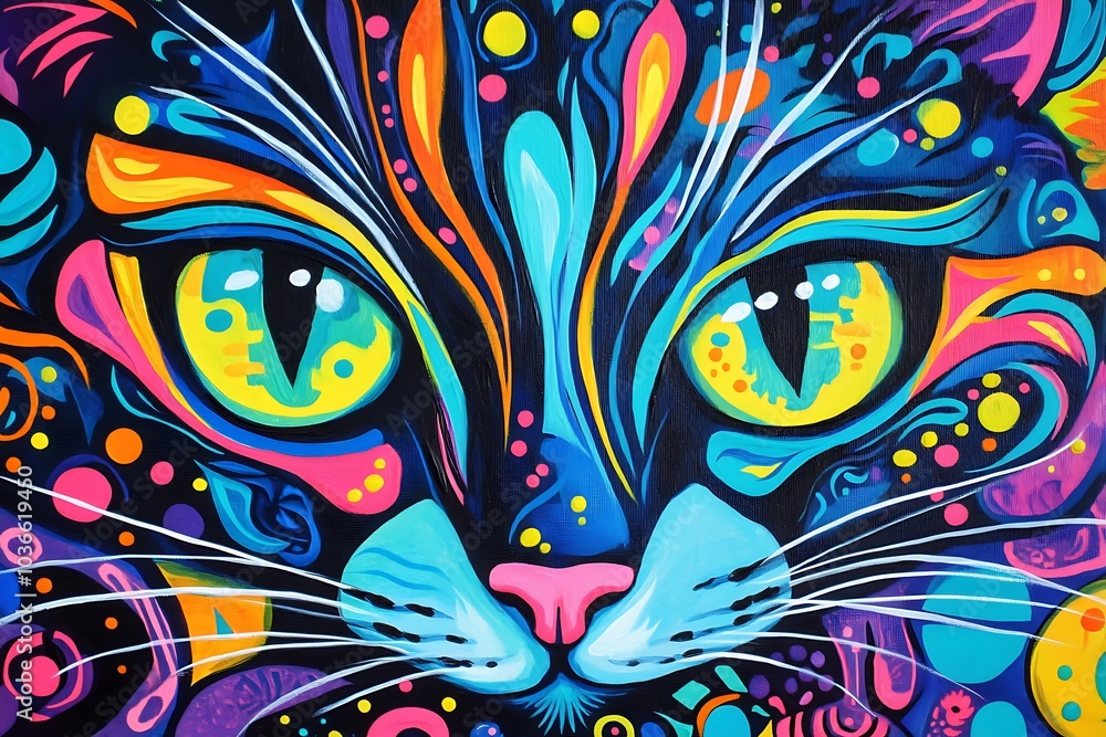 Obraz premium Colorful abstract painting of a cat on colorful background.