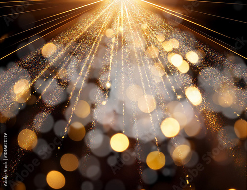 クリスマスイメージ金と白の玉ボケと集中線のゴージャス黒背景2