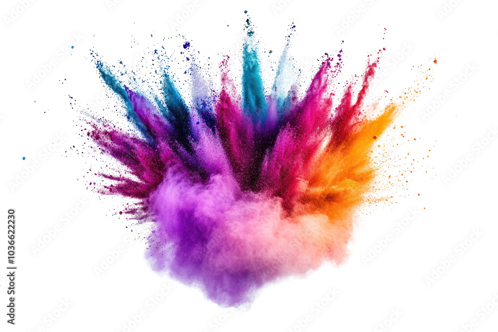 Dynamic splash of colorful holi powder in motion, featuring a mix of rainbow hues like red, purple, orange, and turquoise spreading in all directions Dynamic splash of colorful holi powder in motion, featuring a mix of rainbow hues like red, purple, orange, and turquoise spreading in all directions