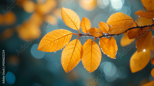 Orange fall leaves in park, autumn natural background