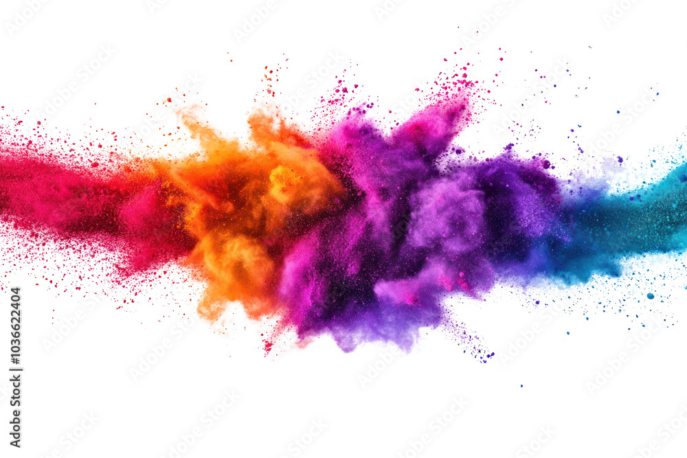 Dynamic splash of colorful holi powder in motion, featuring a mix of rainbow hues like red, purple, orange, and turquoise spreading in all directions Dynamic splash of colorful holi powder in motion, featuring a mix of rainbow hues like red, purple, orange, and turquoise spreading in all directions