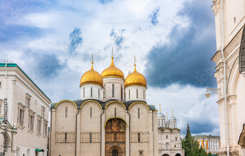 The Dormition Cathedral in Moscow Kremlin, also known as the Assumption Cathedral or Cathedral of the Assumption