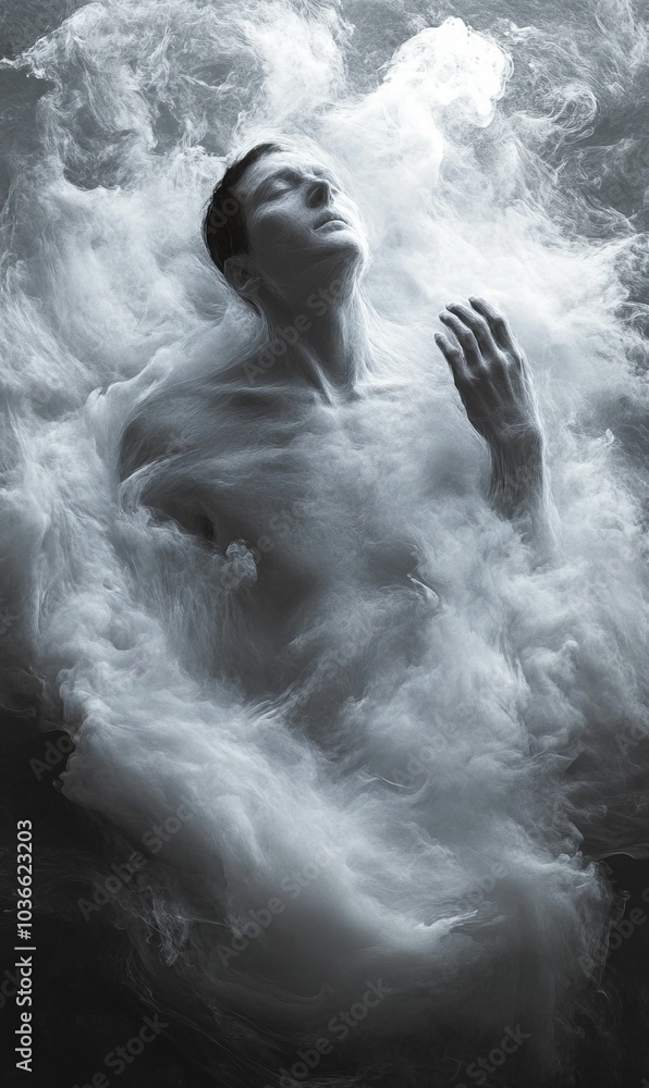 A man trapped in a cloud of smoke. A man trapped in a cloud of smoke.