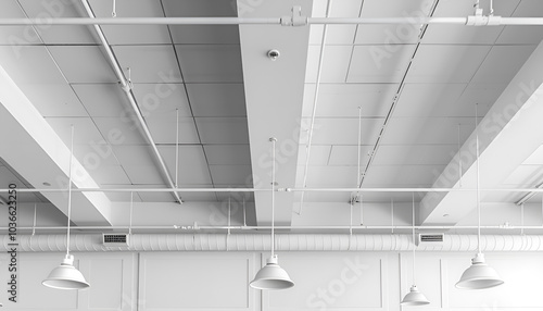 White ceiling with modern lighting in room, low angle view