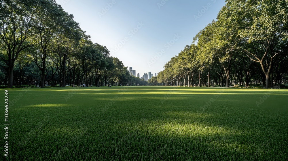 serene park filled with tall trees and lush green lawns, offering peaceful escape from city. skyline peeks through trees, creating harmonious blend of nature and urban life serene park filled with tall trees and lush green lawns, offering peaceful escape from city. skyline peeks through trees, creating harmonious blend of nature and urban life