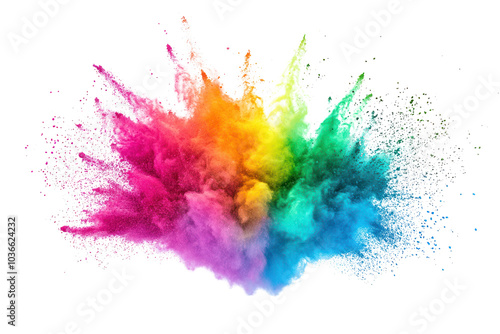 Bright rainbow holi powder explosion with a dynamic mix of colors like neon pink, lime green, and electric blue forming a beautiful contrast. photo