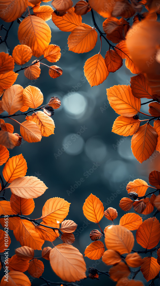 Orange fall leaves in park, autumn natural background Orange fall leaves in park, autumn natural background