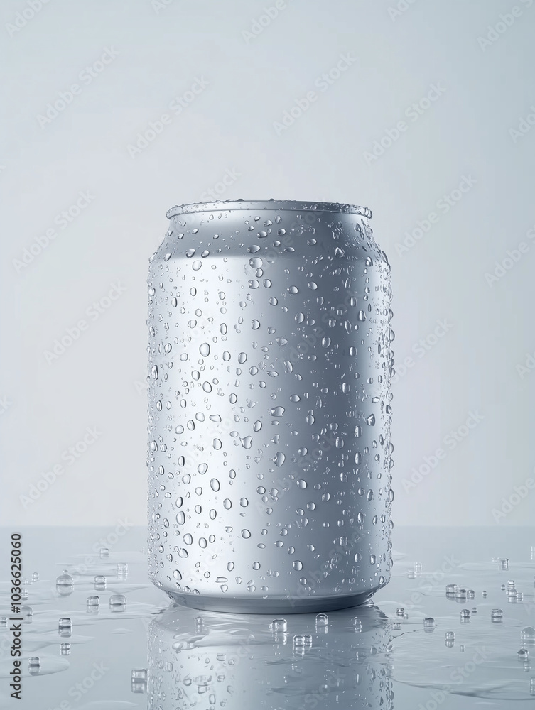 A silver beer can with water drops, blank A silver beer can with water drops, blank