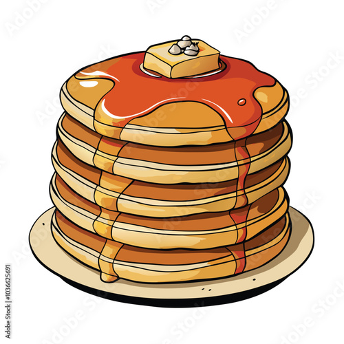 Delicious Hand-Drawn Watercolor Illustration of a Stack of Pancakes on a Bright White Background