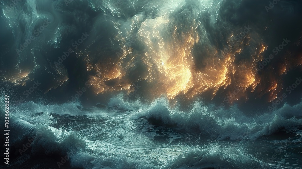 Stormy Sea with Golden Light Abstract Landscape Stormy Sea with Golden Light Abstract Landscape