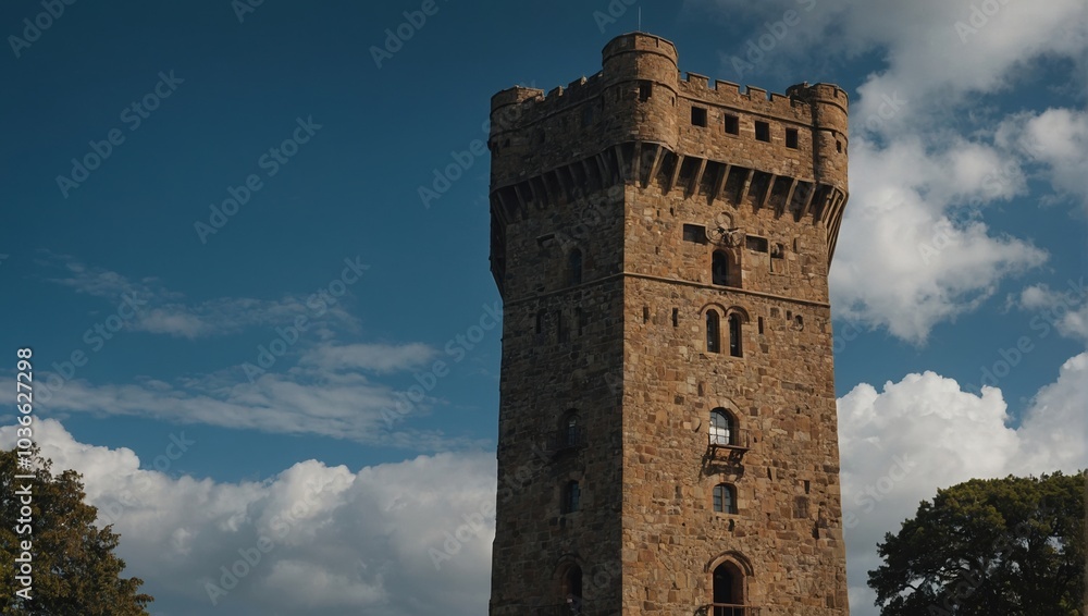 The archer tower is surrounded by fields of wildflowers The archer tower is surrounded by fields of wildflowers