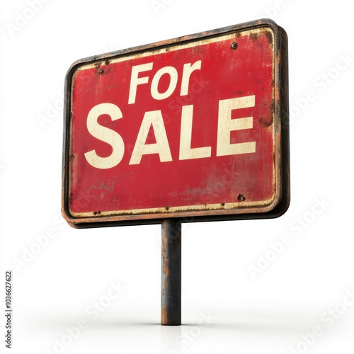 Rusty outdoor "for sale" sign against a clear sky background