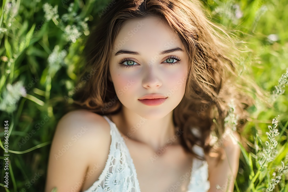 Portrait of beautiful woman in summer Portrait of beautiful woman in summer