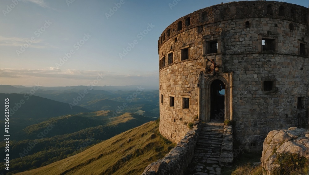 The archer tower is surrounded by vibrant landscapes full of life The archer tower is surrounded by vibrant landscapes full of life