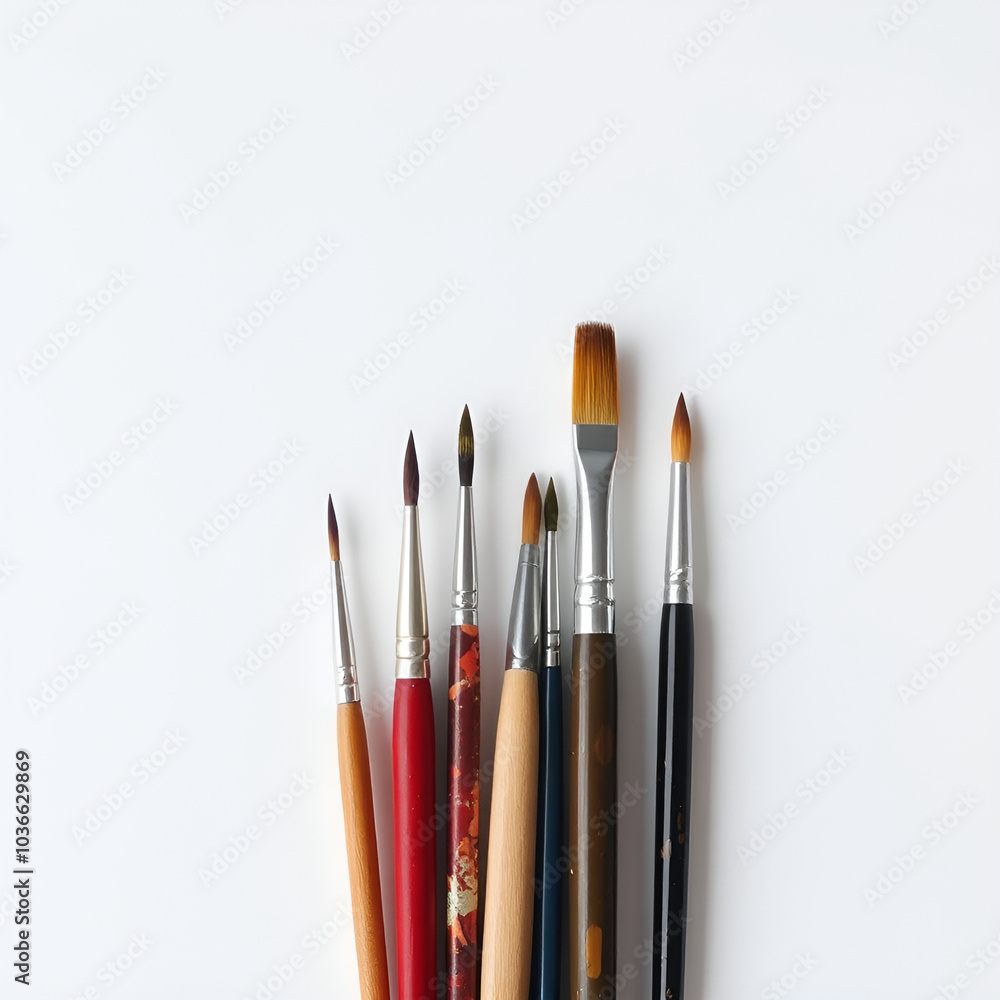 artist paint brushes in minimal style on empty background and simple look