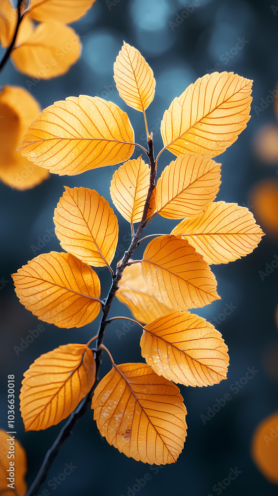 Obraz premium Autumn leaves yellow branches abstract background, leaf fall concept, yellow leaves bokeh