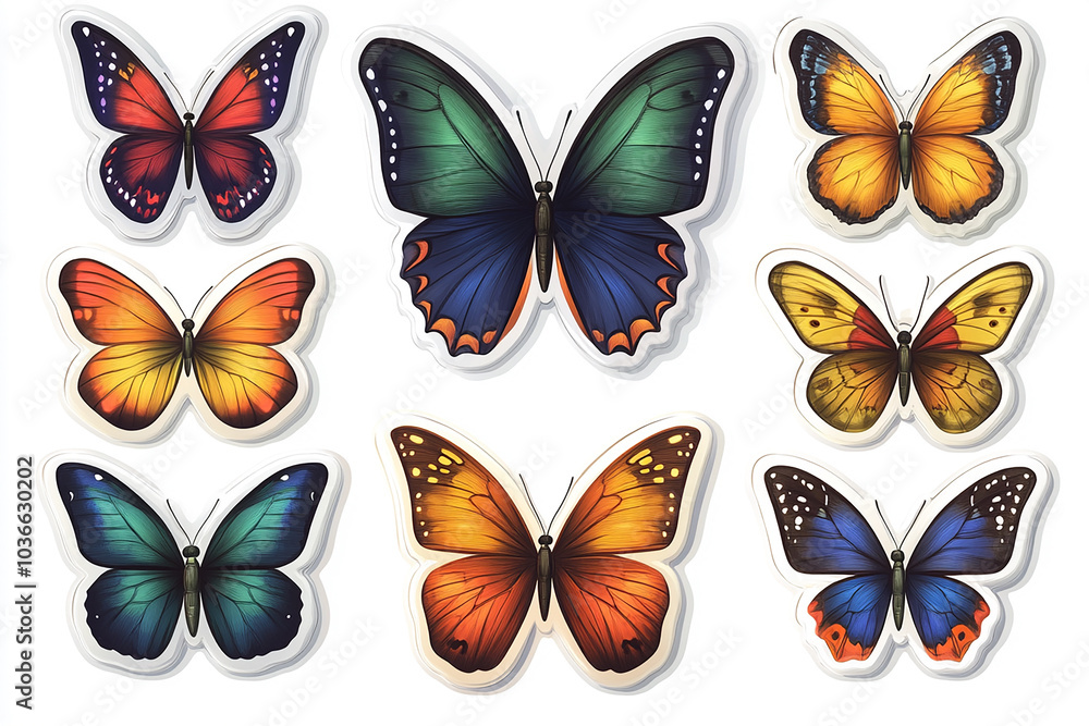 cut sticker collection of butterfly isolated on white background cut sticker collection of butterfly isolated on white background