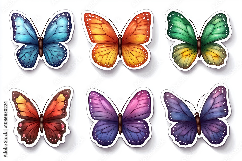 cut sticker collection of butterfly isolated on white background cut sticker collection of butterfly isolated on white background