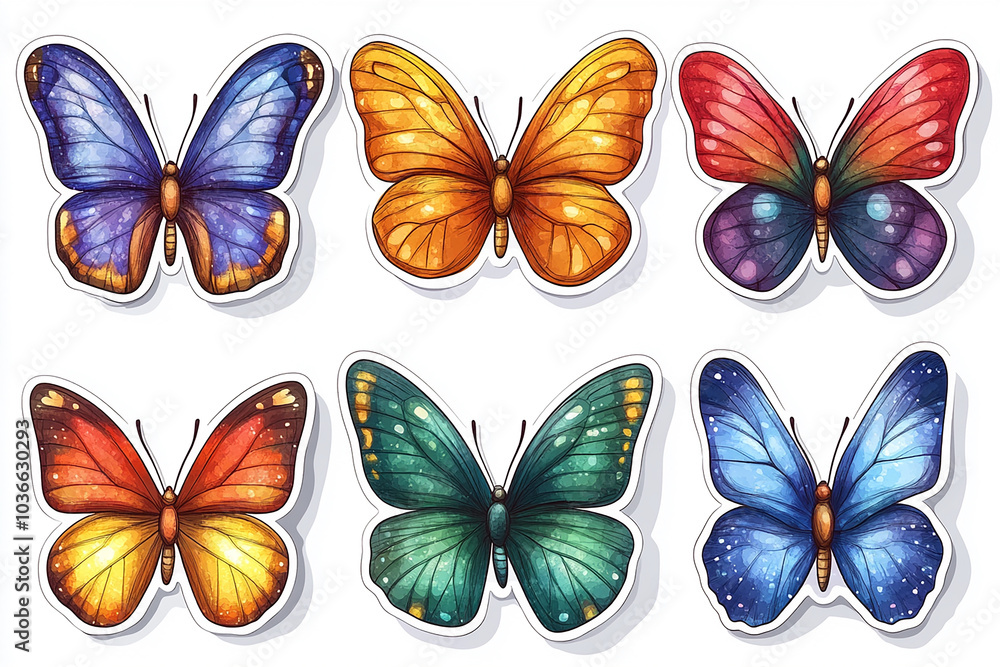 cut sticker collection of butterfly isolated on white background cut sticker collection of butterfly isolated on white background