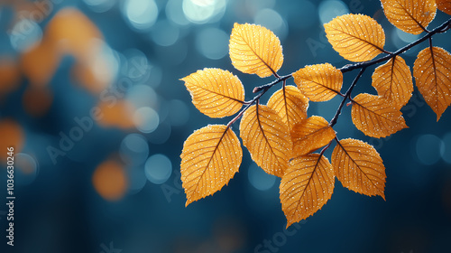 Autumn leaves yellow branches abstract background, leaf fall concept, yellow leaves bokeh