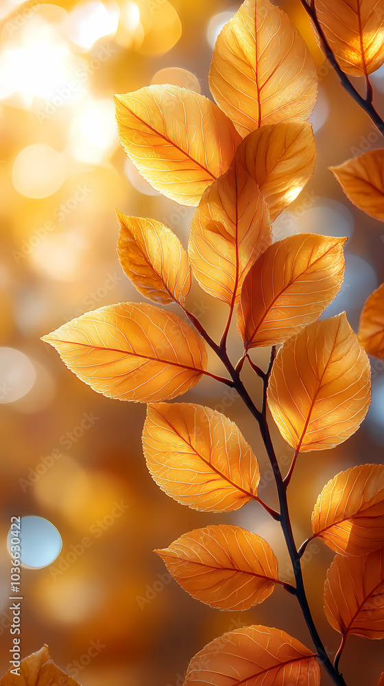 Fototapeta premium Autumn leaves yellow branches abstract background, leaf fall concept, yellow leaves bokeh