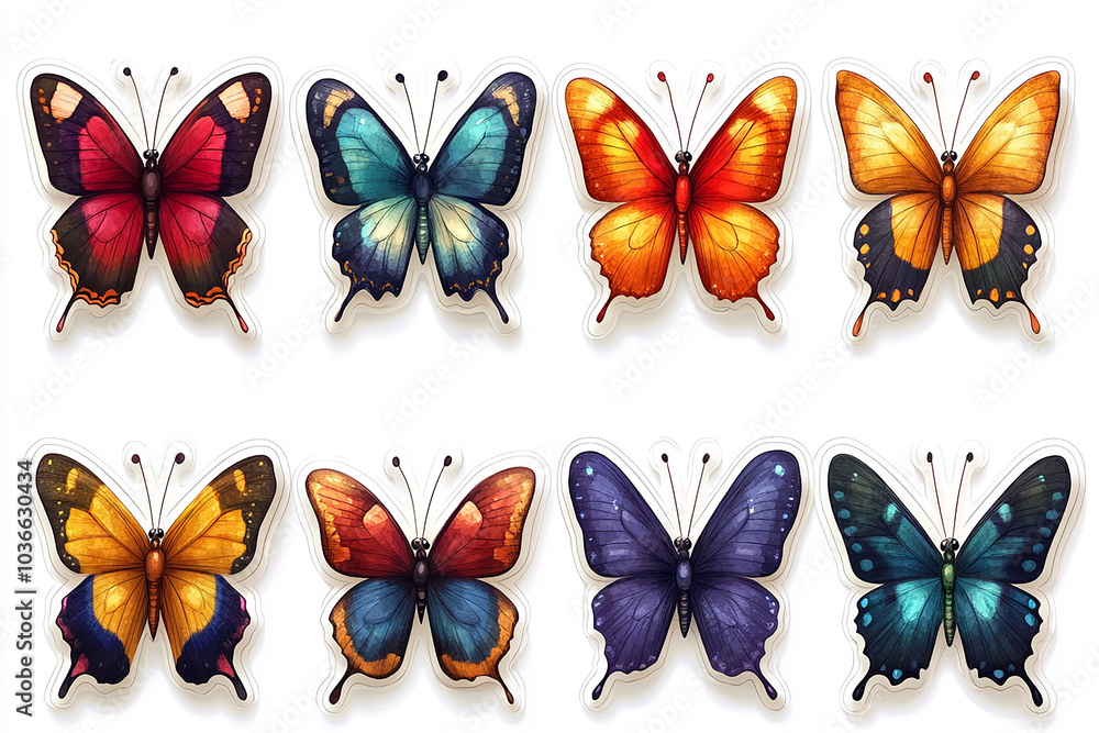 cut sticker collection of butterfly isolated on white background cut sticker collection of butterfly isolated on white background