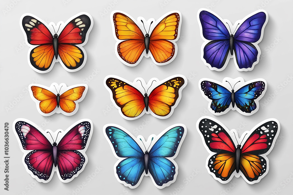 cut sticker collection of butterfly isolated on white background cut sticker collection of butterfly isolated on white background