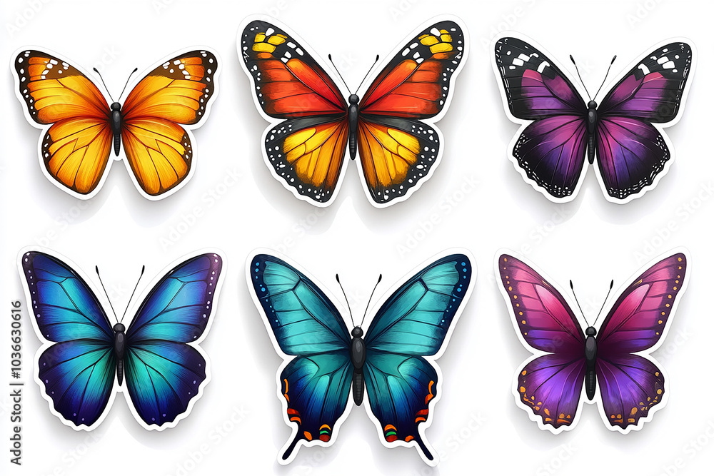 cut sticker collection of butterfly isolated on white background cut sticker collection of butterfly isolated on white background