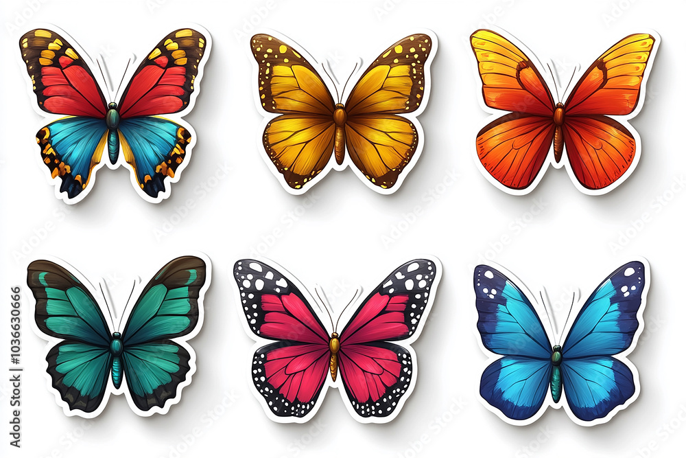 cut sticker collection of butterfly isolated on white background cut sticker collection of butterfly isolated on white background