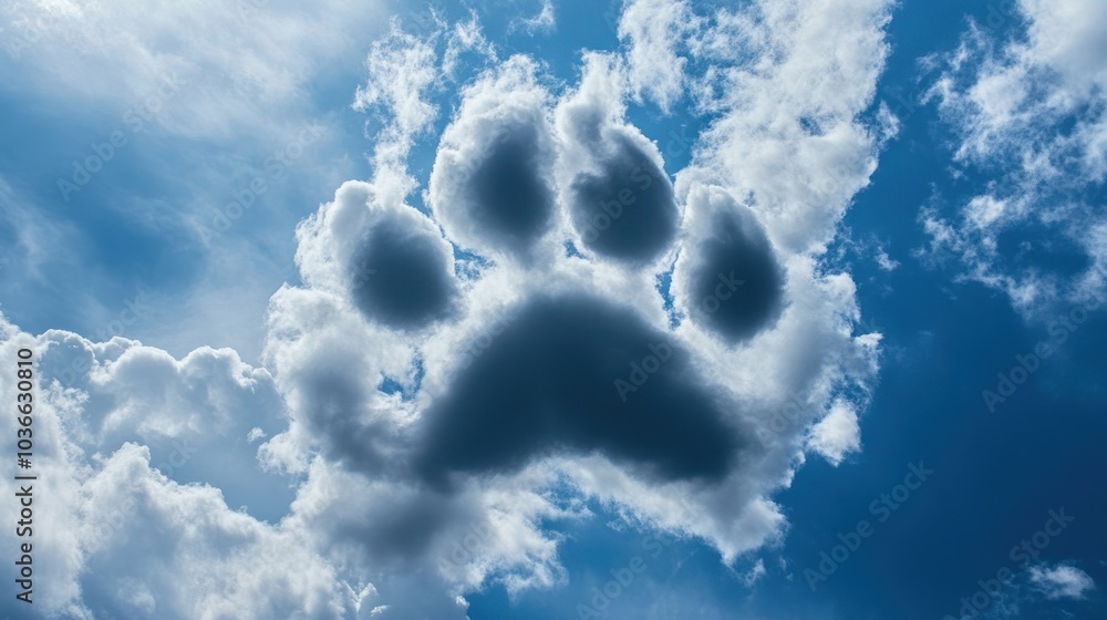 Unique animal paw-shaped cloud in the blue sky Unique animal paw-shaped cloud in the blue sky