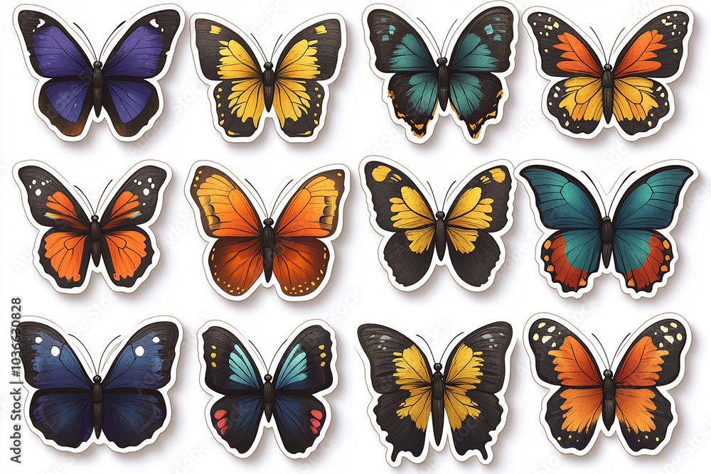 cut sticker collection of butterfly isolated on white background cut sticker collection of butterfly isolated on white background