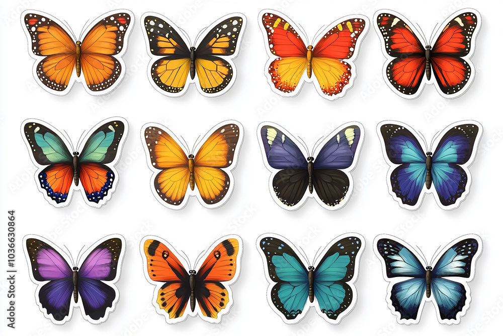 cut sticker collection of butterfly isolated on white background cut sticker collection of butterfly isolated on white background