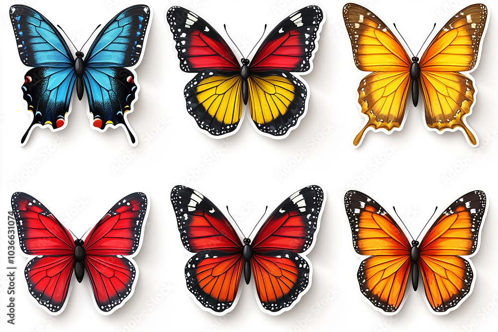 cut sticker collection of butterfly isolated on white background cut sticker collection of butterfly isolated on white background