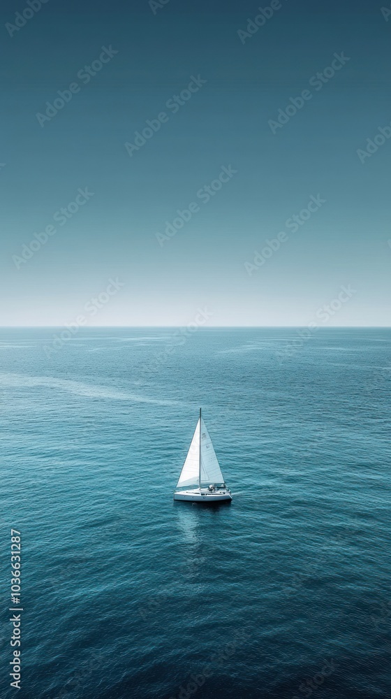 Obraz premium Peaceful sailboat amidst vast tranquil ocean blue