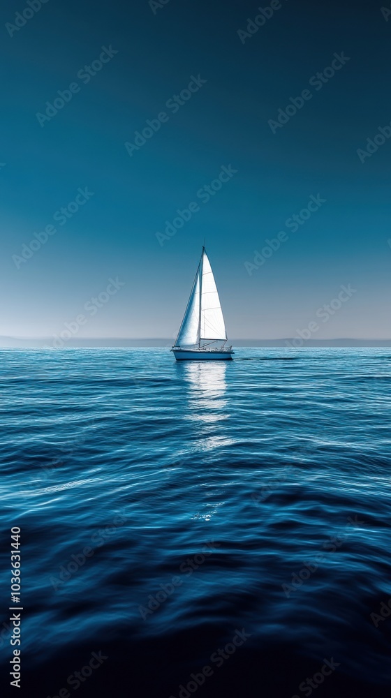 Obraz premium Isolated sailboat sails calmly across endless ocean