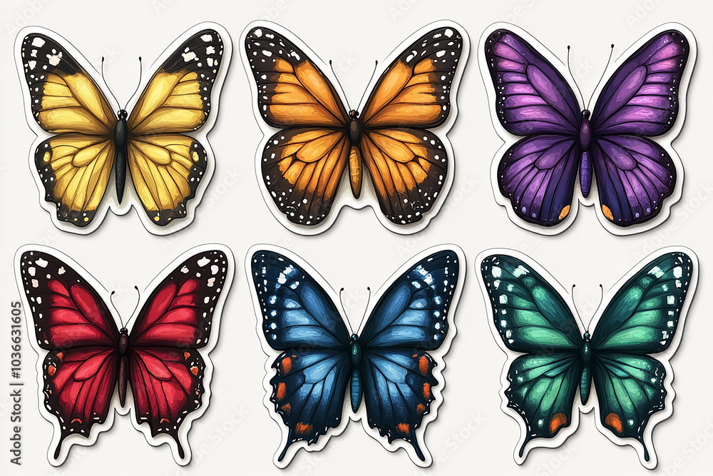 Butterfly isolated cut sticker set on white background Butterfly isolated cut sticker set on white background
