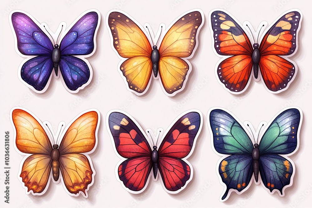 cut sticker collection of butterfly isolated on white background cut sticker collection of butterfly isolated on white background