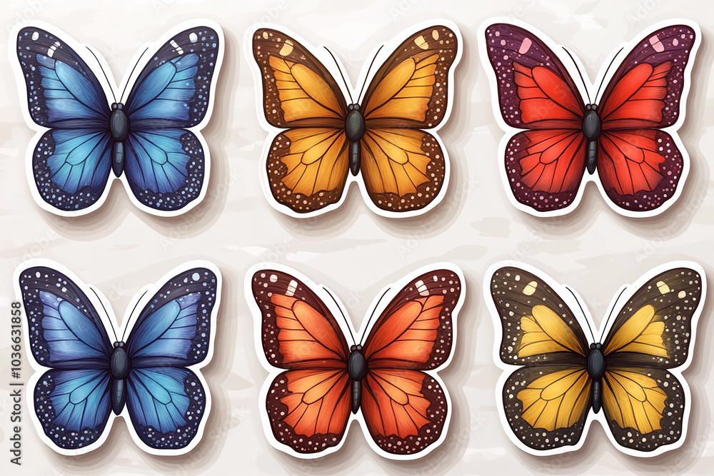 cut sticker collection of butterfly isolated on white background cut sticker collection of butterfly isolated on white background