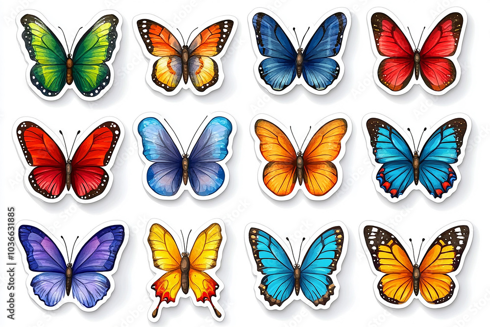 cut sticker collection of butterfly isolated on white background cut sticker collection of butterfly isolated on white background