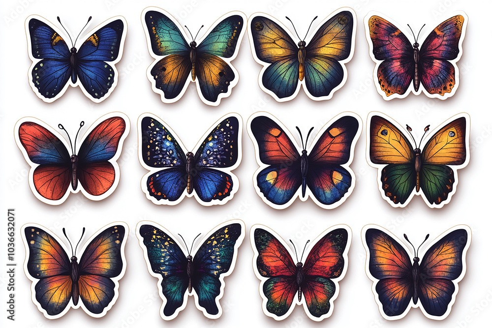 cut sticker collection of butterfly isolated on white background cut sticker collection of butterfly isolated on white background