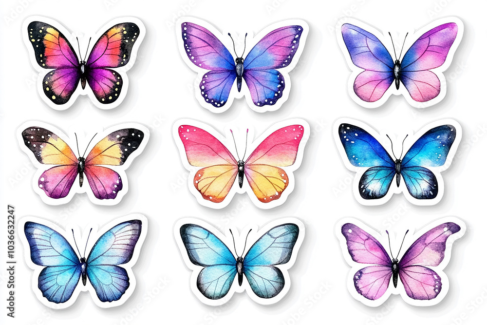 cut sticker collection of butterfly isolated on white background cut sticker collection of butterfly isolated on white background