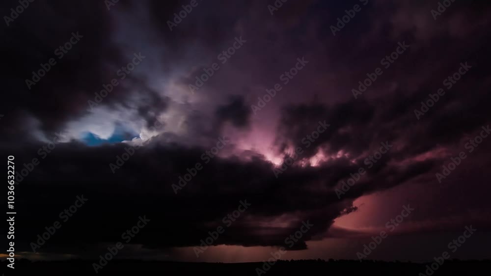 4K Time lapse, Spectacular thunderstorm lightning strikes dark night red shine at sunset 4K Time lapse, Spectacular thunderstorm lightning strikes dark night red shine at sunset