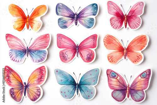 cut sticker collection of butterfly isolated on white background