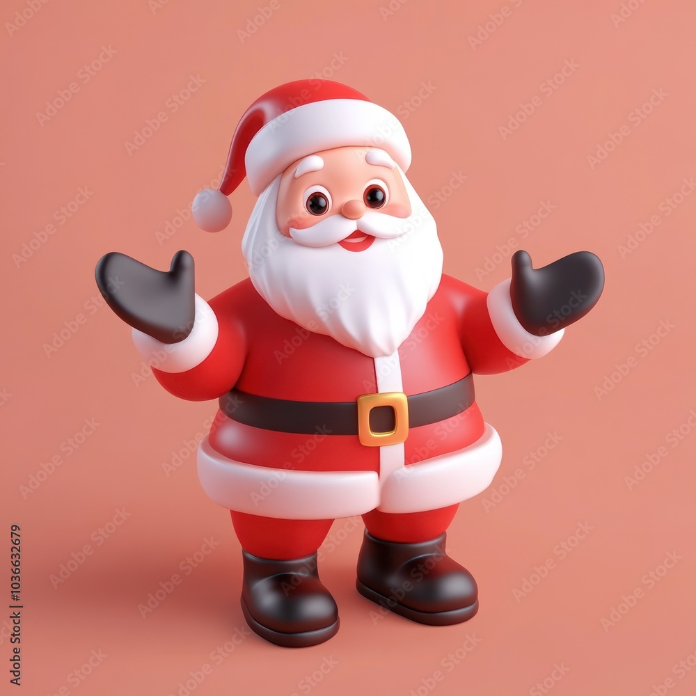 Cheerful Santa with raised arms and jolly expression. Cheerful Santa with raised arms and jolly expression.