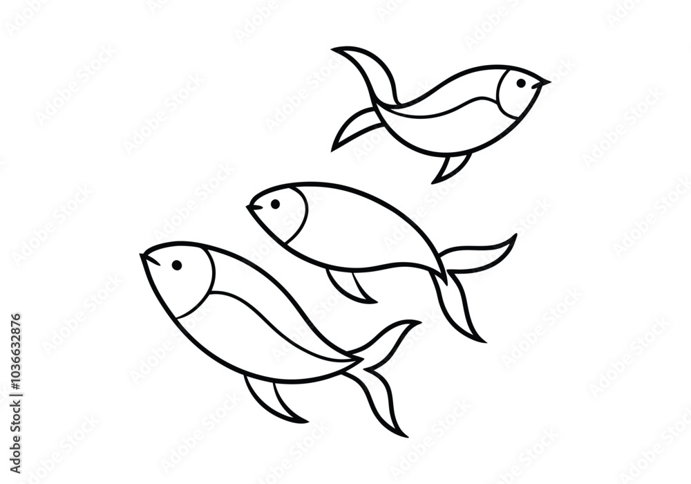 Minimalist Continuous Line Art of a School of Fish – Ocean Vector Design Minimalist Continuous Line Art of a School of Fish – Ocean Vector Design
